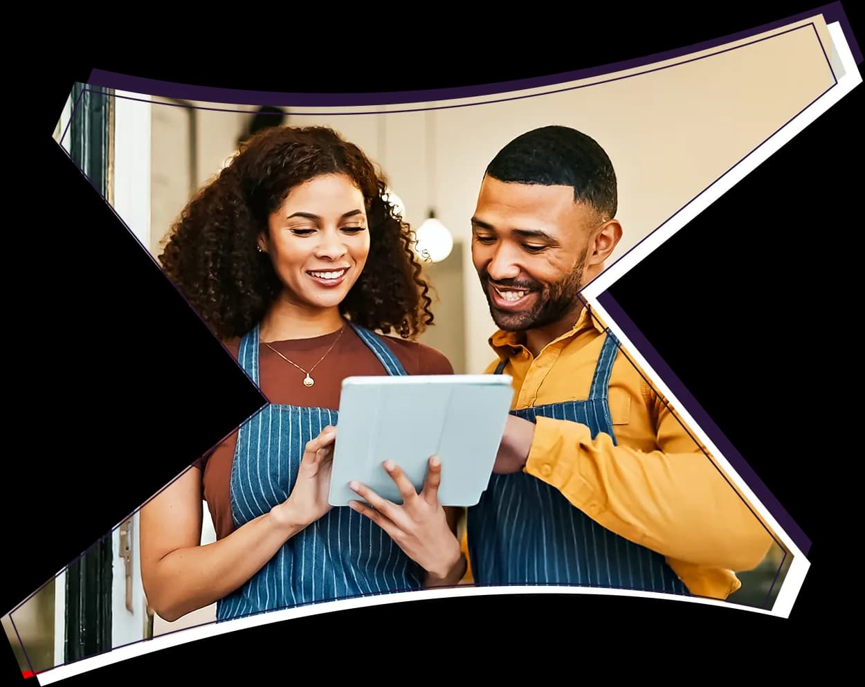 Two business owners reviewing SEO results on a tablet