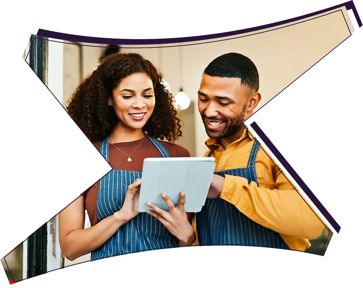 Two business owners reviewing SEO results on a tablet